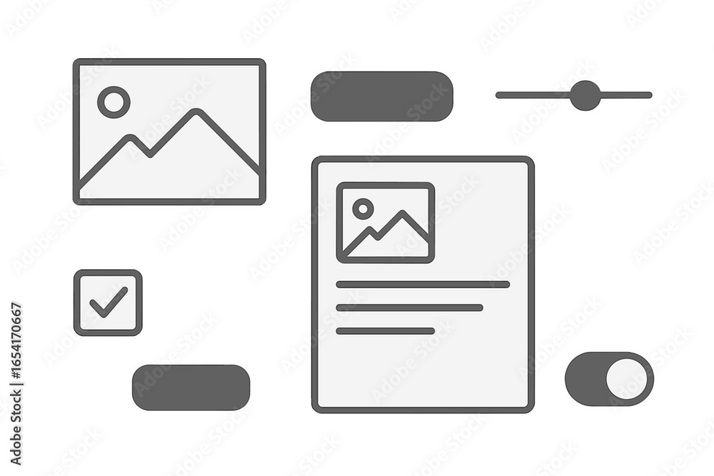 Poster minimalist ui elements for digital apps: placeholders, checkboxes, sliders, and toggle switches