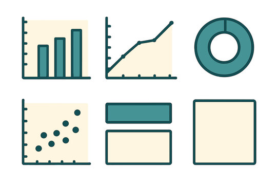 Stylized financial charts and graphs: bar, line, scatter, and donut, on dark background with glowing effects