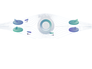 Abstract data flow visualization with gradient circles and lines isolated on a transparent background