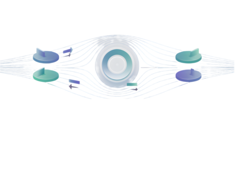 Abstract data flow visualization with gradient circles and lines isolated on a transparent background - Powered by Adobe