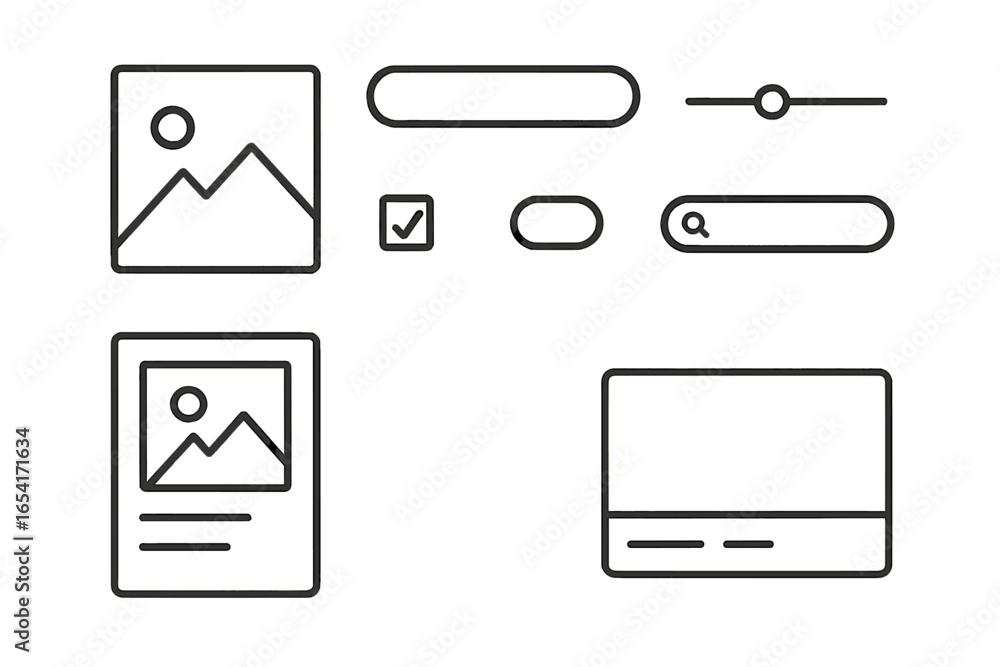 Aufkleber modern ui elements for web and mobile apps, featuring placeholders, search bars, and sliders in a cl