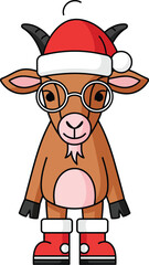 Christmas Goat Cartoon, Cute Goat in Santa Hat, Festive Goat Illustration, Holiday Goat Clipart, Adorable Christmas Goat Graphics