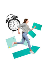 Banner image creative collage of smiling girl has great idea to increase budget funds to avoid...