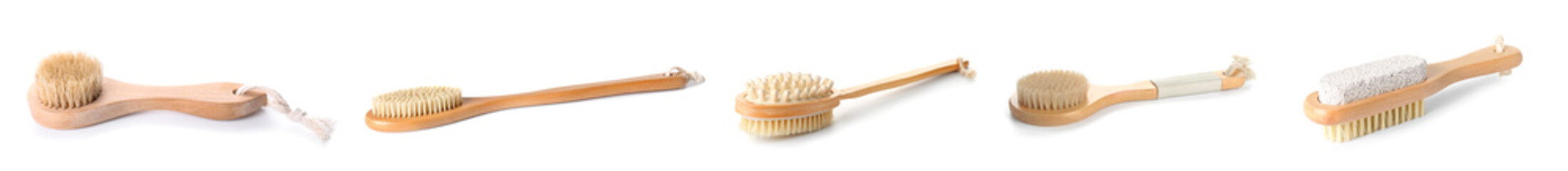 Set of massage brushes on white background