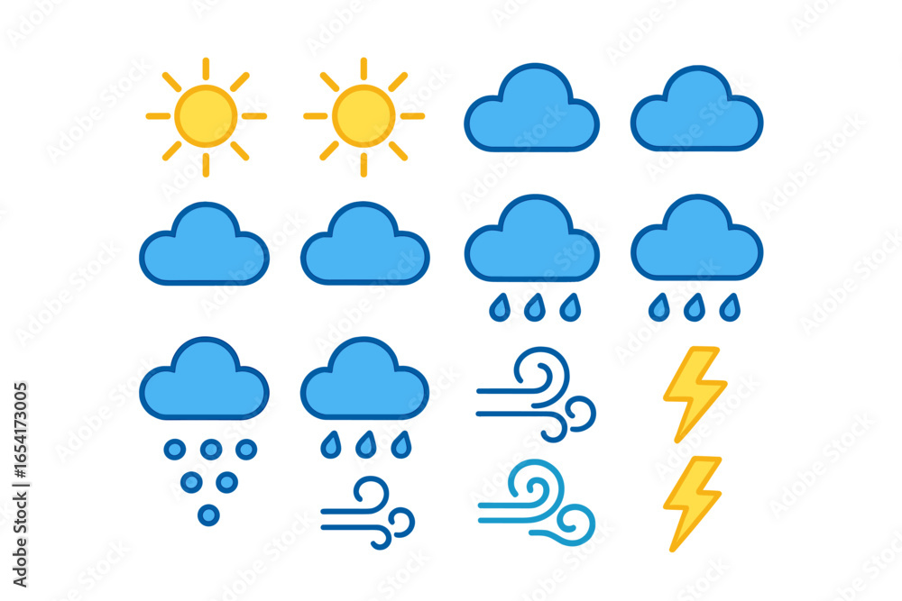 Poster vector weather symbols for different meteorological conditions