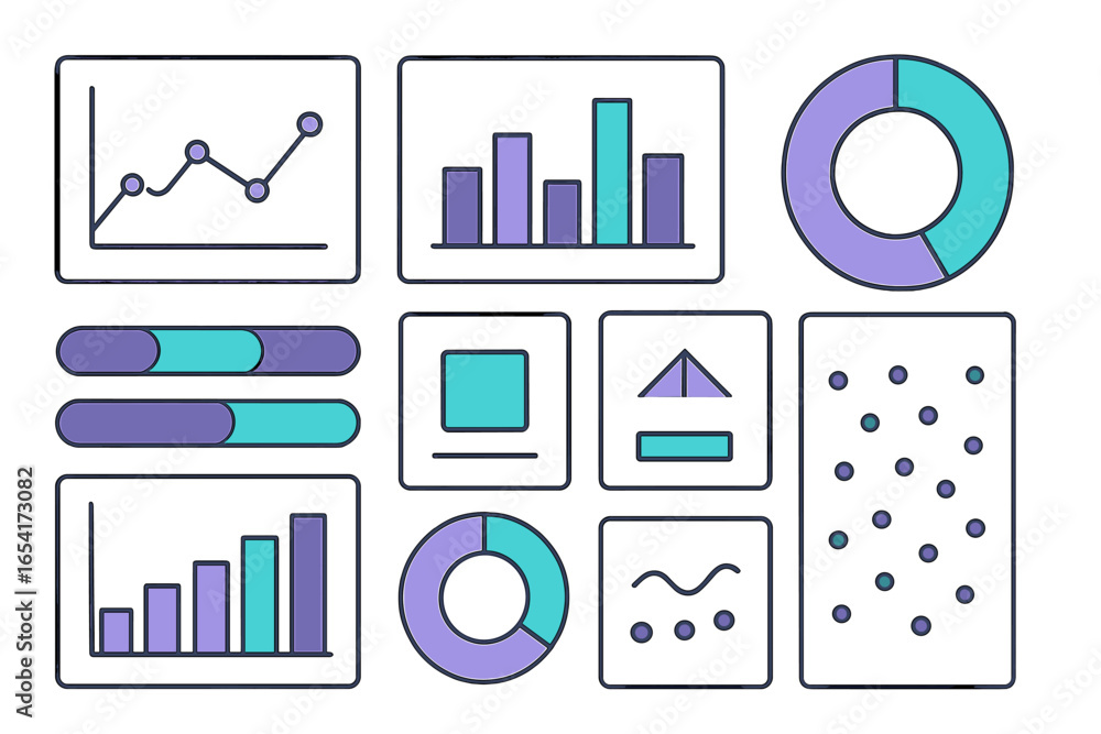 Poster vector illustration showcasing various data visualization elements