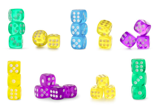 Set of colorful dices on white background