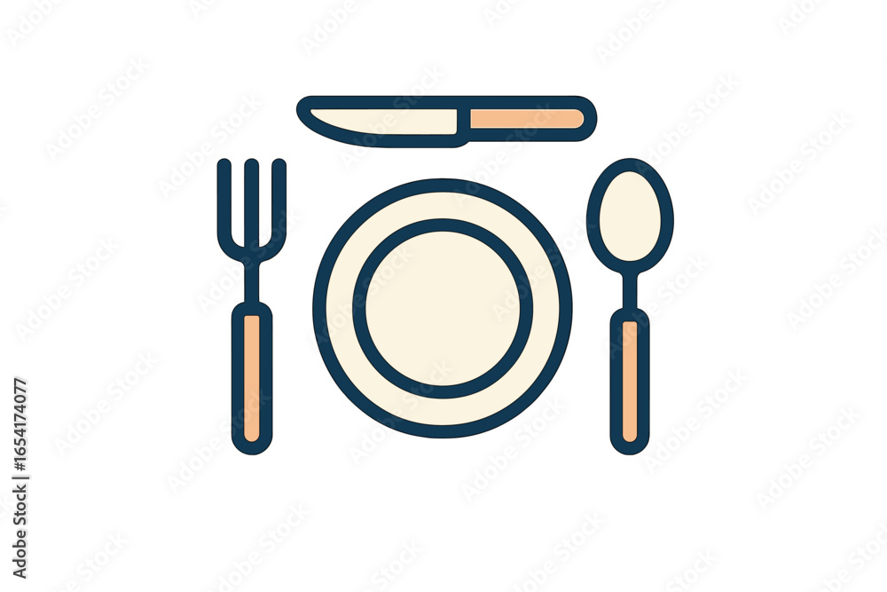 Poster table setting with plate and utensils in a simple vector design