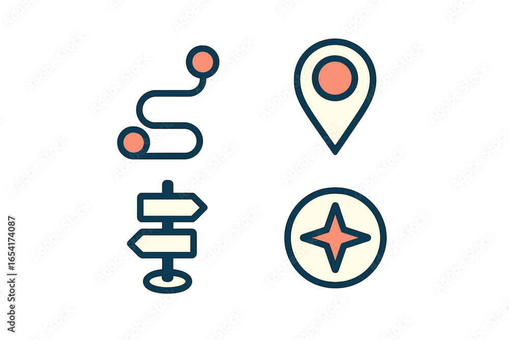 Aufkleber directional icons representing navigation and mapping concepts