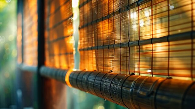 selective focus bamboo blinds on windows allowing soft natural light