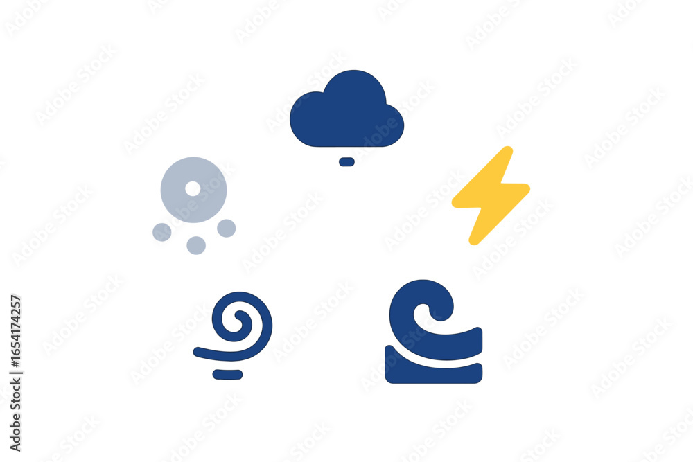 Poster weather symbols in flat design representing different conditions
