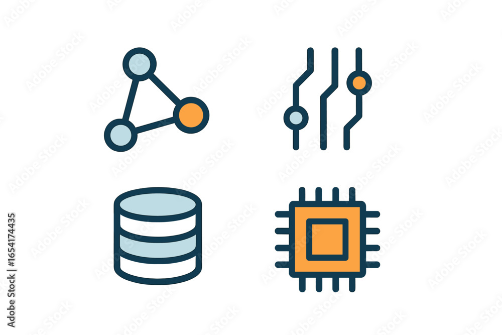 Poster vector illustration of data processing elements in technology