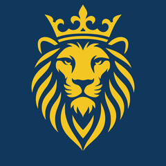 Obraz premium Majestic golden lion head wearing a royal crown, symbol of power and leadership, originally vector graphics