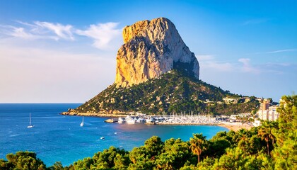 Majestic Calpe Rock, Coastal Marina, and Azure Mediterranean Sea in Spain