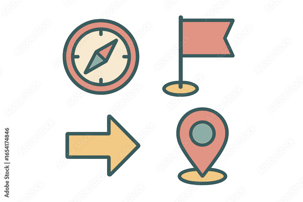 Aufkleber navigation tools for adventure and exploration in vector design