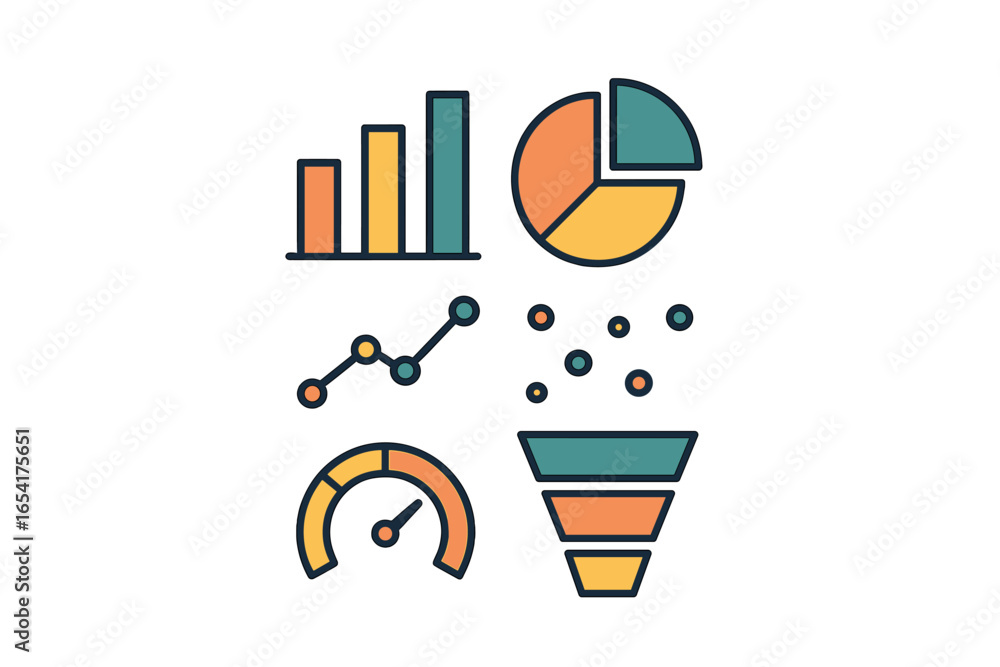 Poster vector illustration of data visualization elements for analysis