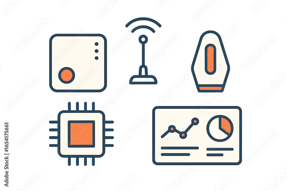 Poster modern technology icons for data analysis and communication tools