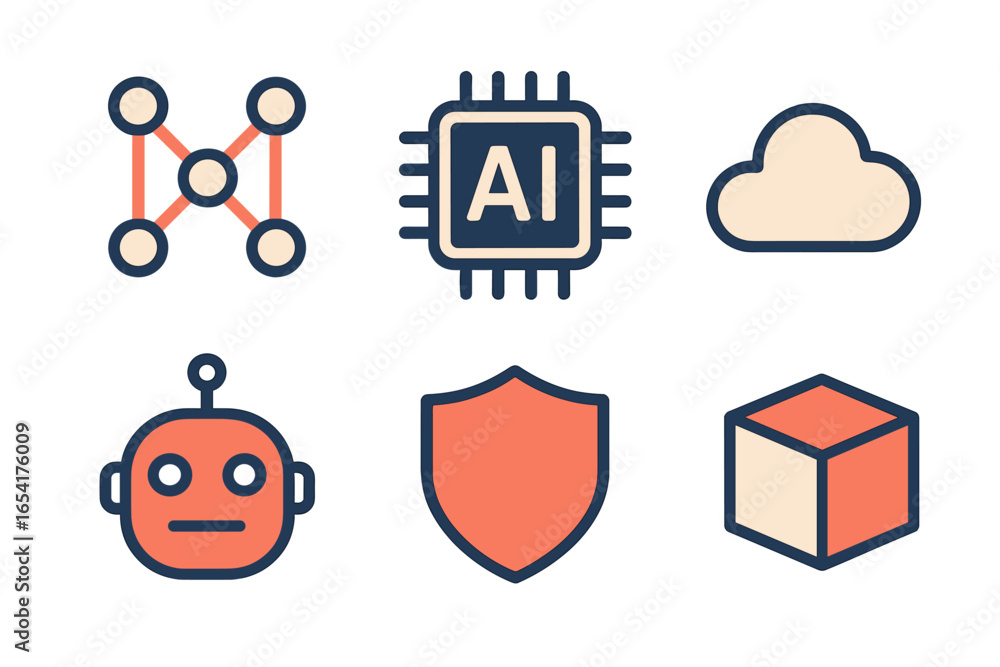 Poster modern technology icons representing artificial intelligence concepts