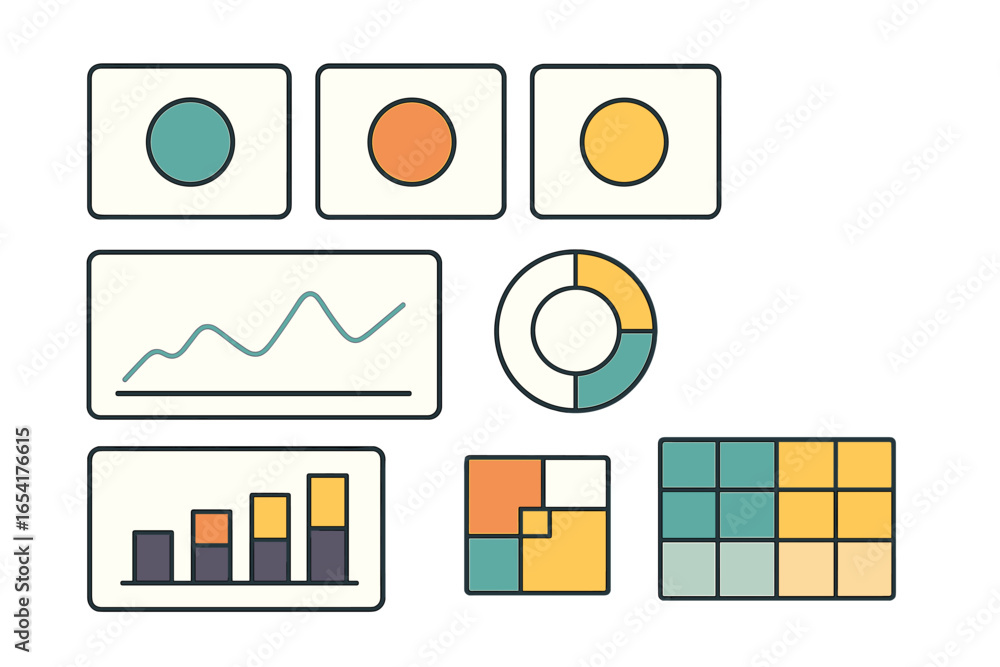 Poster modern vector illustrations of data charts and graphs for analysis
