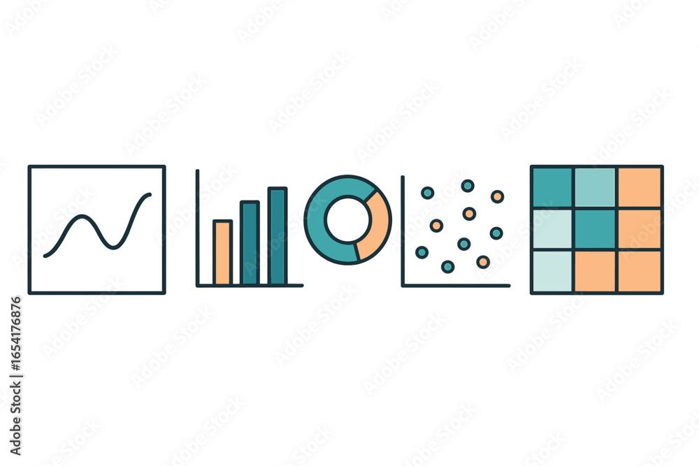Poster flat vector illustrations of various data visualizations