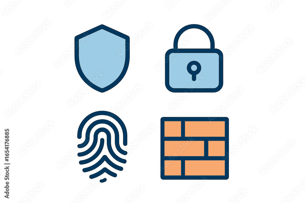 Poster vector icons representing security concepts and protection measures