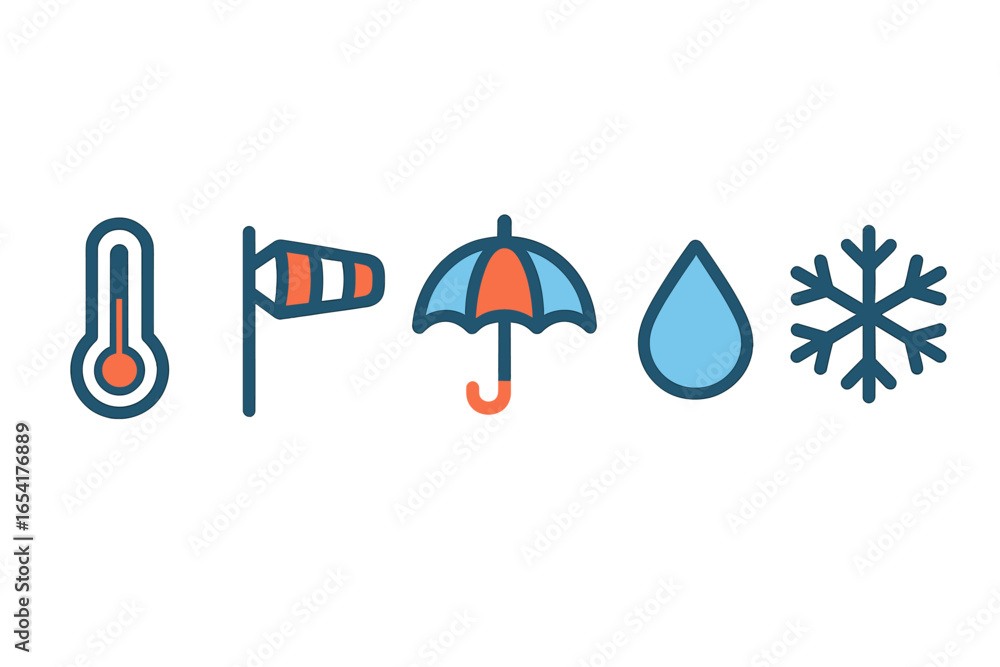 Poster weather symbols collection for various conditions in vector art
