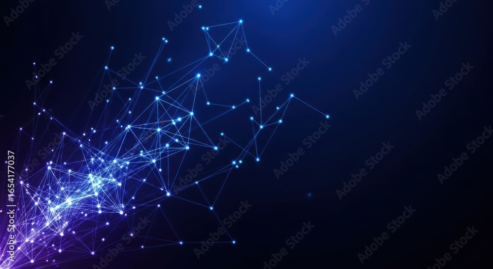 Poster sparkling blue lights abstract bokeh effect background with glowing particles and dark space