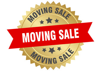 moving sale. moving sale round red and gold label isolated on transparent background