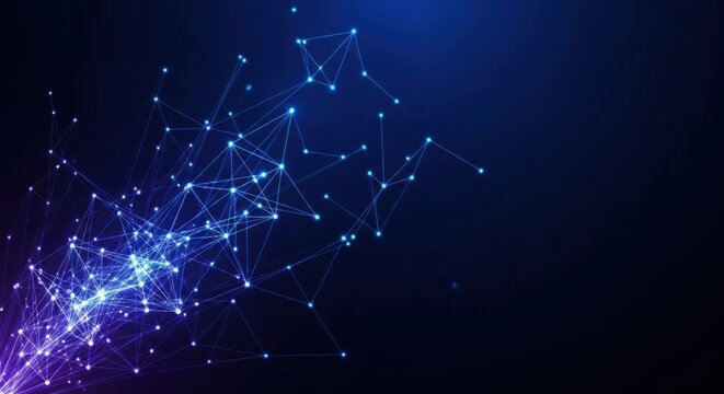 Sparkling blue lights abstract bokeh effect background with glowing particles and dark space