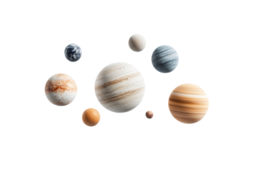 Collection of planets in space, including Jupiter, Saturn, Uranus, and Neptune, isolated