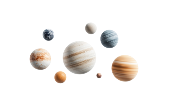 Collection of planets in space, including Jupiter, Saturn, Uranus, and Neptune, isolated