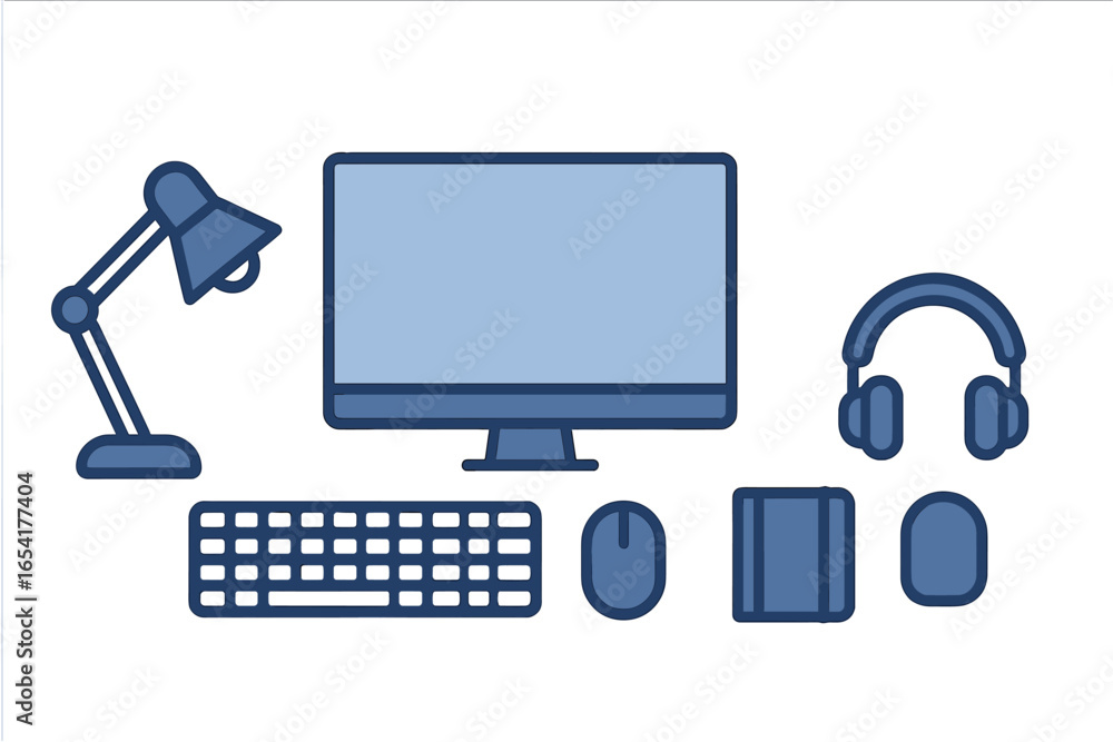 Poster Workspace setup with computer and accessories for productivity