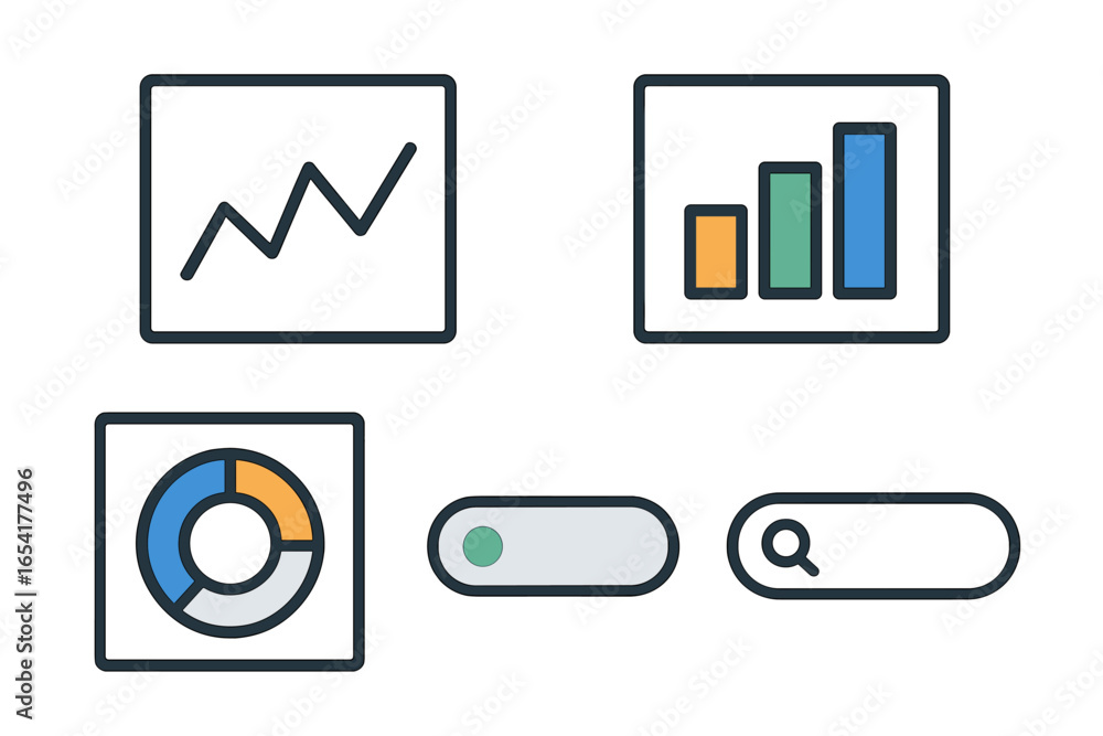 Poster vector illustrations of charts and graphs for data presentation