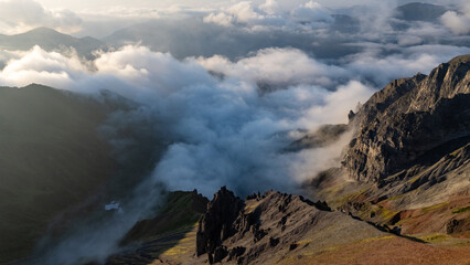 Sunrise illuminating clouds over Kocduzu Highland in Rize, Turkiye