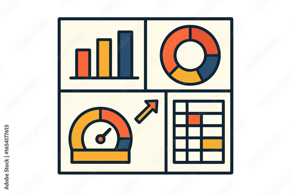 Poster colorful data visualization with various charts and graphs displayed