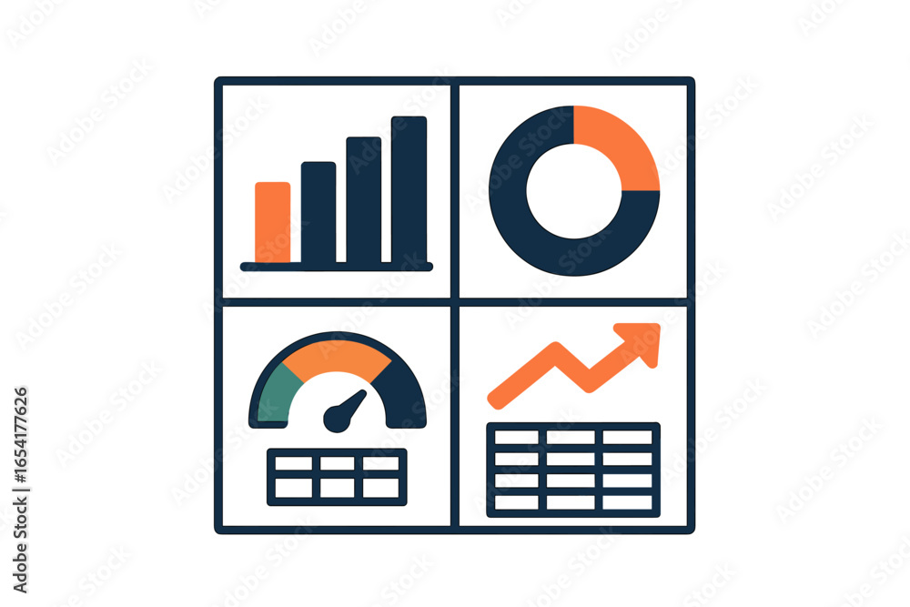 Poster business data analysis with graphs and charts in vector format