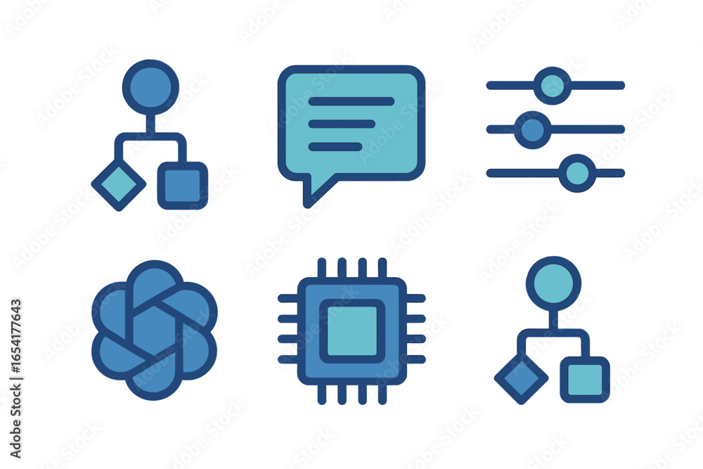 Poster vector icons illustrating technology concepts and processes
