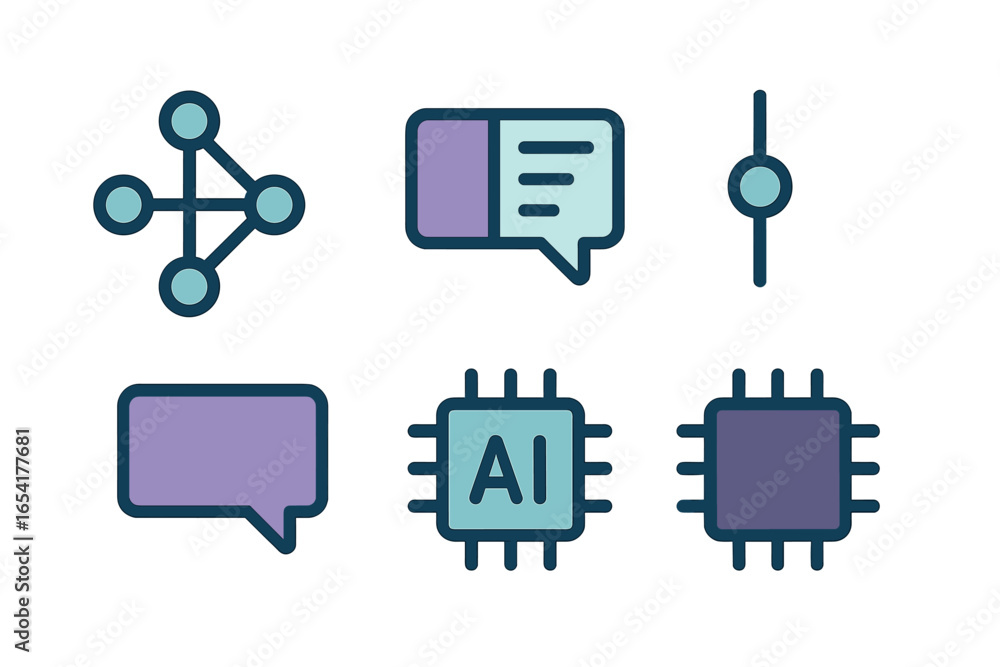 Poster collection of vector icons representing ai technology concepts