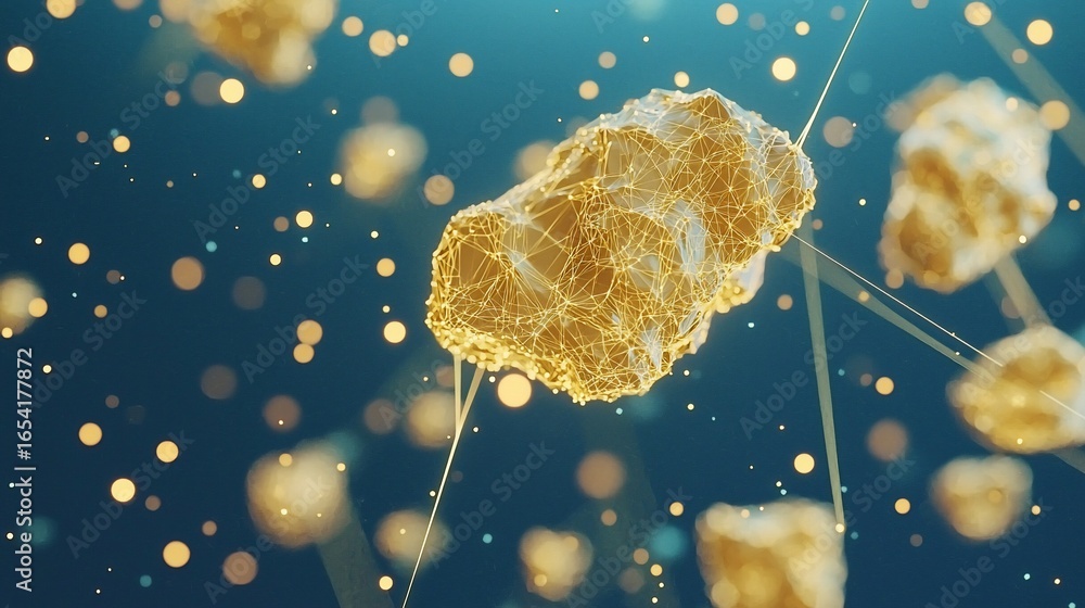 Aufkleber abstract golden connected network floating in space, interconnectedness concept