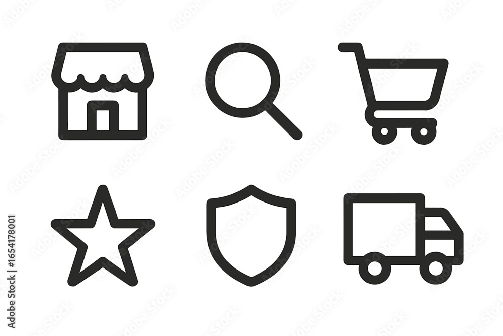 Poster symbols representing online shopping and security concepts