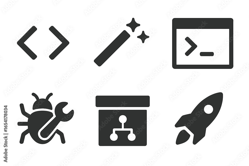Poster coding symbols and tools are illustrated in a vector format