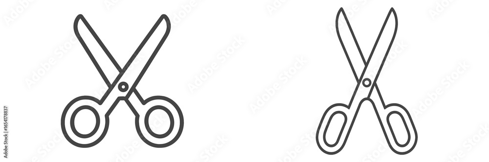 Poster creative scissors icons in minimalistic design showing two different styles side by side on a white 