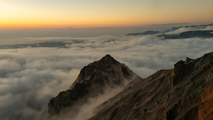Golden sunset illuminating clouds over the Kocduzu Highland, Rize, Turkiye