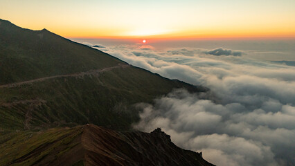 Golden sunset illuminating clouds over the Kocduzu Highland, Rize, Turkiye