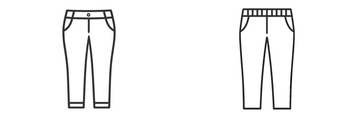 Variety of stylish pants displayed in a minimalist design, showcasing two unique styles for casual wear