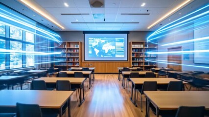 A Futuristic Classroom Visualization with Light Trails and Educational Technology Integration - Powered by Adobe