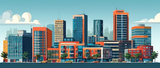 Fototapeta premium Modern urban skyline city center illustration daytime panoramic view vibrant architecture for urban design enthusiasts