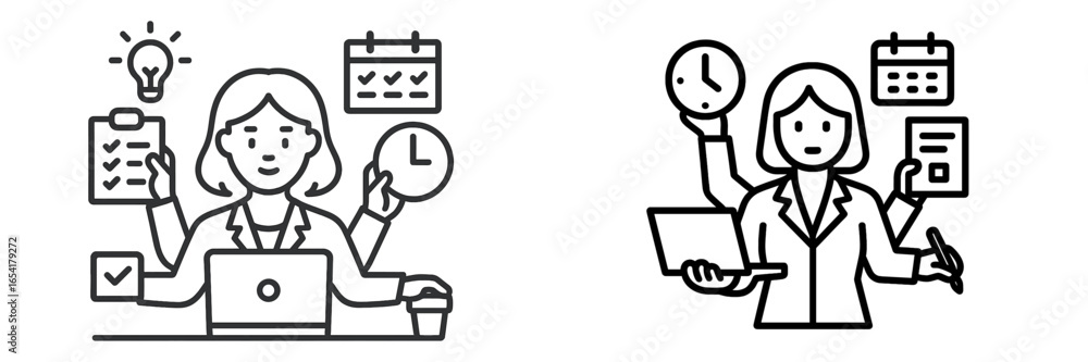 Poster effective multitasking by professionals in a modern office setting during the workday hours