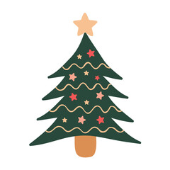 christmas tree decorated with stars isolated vector illustration