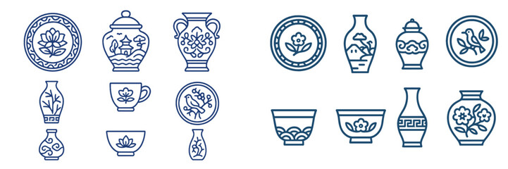 Decorative ceramic patterns featuring floral designs and traditional motifs from different cultures